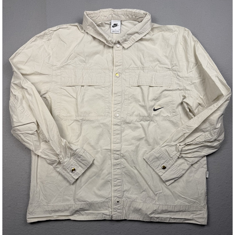 Nike Men's XL Sportswear Essentials Woven Overshirt Light Orewood Brown Sail